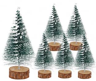 FIDDLERZ Mini Christmas 10CM Miniature Table Decor PineTree with Wooden Base XmasTree Miniature Christmas Tree Pack of 6