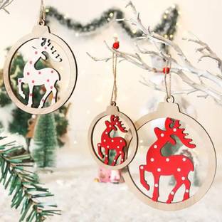 Ascension Christmas Wooden Reindeer Cutout for Christmas Decoration Xmas Tree Pendants Hanging Ornaments Pack of 3