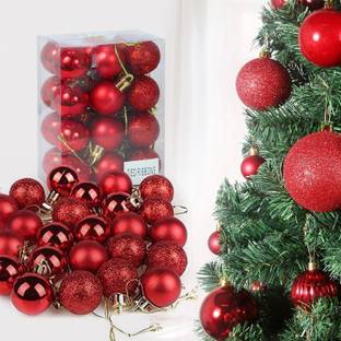 TIED RIBBONS Christmas Tree Decoration Red Hanging Balls Pack of 24