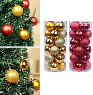 TINY TOON Christams Red Golden Balls For Tree Decoration - 24 Balls Pack of 24