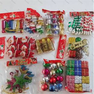 BUC Xmas Decoration Hanging Ornaments Balls, Bells, Gifts, Santa Hanging Ornaments Pack of 40