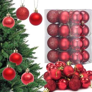 Ascension Christmas Tree Decoration Red Balls Ornament Hanging Xmas Tree Décor Accessories Balls Pack of 24