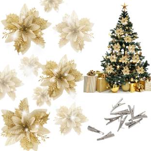 Spromoce 12Pcs Christmas Poinsettias Flowers Decoration Artificial Flowers Hanging Ornaments Pack of 1