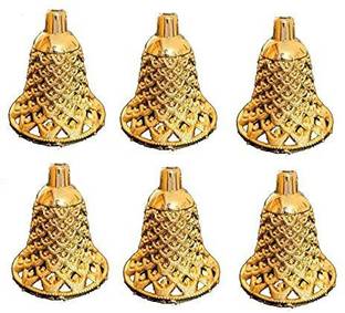 AARSHI CREATION Antique Embossed Plastic Jingle Bells 2.5inch Decoration for Home Pack of 6 Ornamental Bells Pack of 6