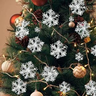 TIED RIBBONS Christmas Tree Decoration Items Hanging Snow Flake Pack of 15