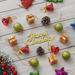 eCraftIndia Merry Christmas Cutout Flowers Gift Bell Balls Christmas Hanging Ornaments Props Hanging Ornaments Pack of 1