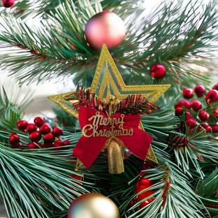 CraftVatika Tree Topper Star with Pine Xmas Tree Sticker & Flower Topper Ornaments Pack of 1