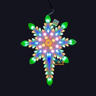 MDT India LED Christmas Star FLORA - GREEN TIP Xmas Decoration Light Hanging Star Pack of 1