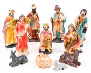 FIDDLERZ 11pcs Statue Nativity Scene Set Christmas Crib Figurines Baby Jesus Manger Decor Angel Figurine Pack of 11