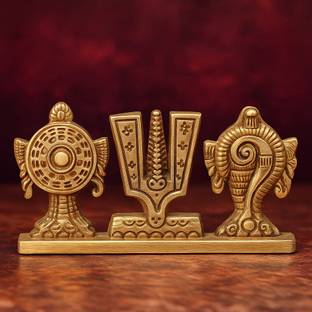 Droppati Enterprises Shankh Chakra Namah Showpiece for Pooja Room & Home Decor Iron with Gold Polish Iron Yantra