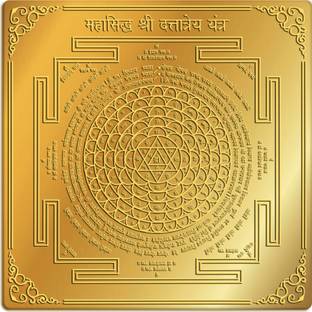 Rudra Centre Maha Siddha Shree Dattatreya Yantra in Brass Gold Finish 6 x 6 inches Brass Yantra