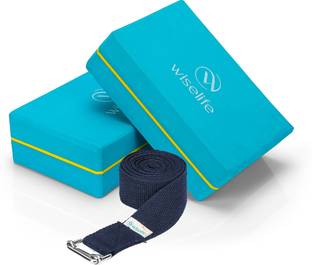 Wiselife Teal Yoga Block + Blue Yoga Belt Soft Surface for balance,support & performance Yoga Blocks