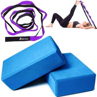 AJRO DEAL Yoga 8 Loop Belt / Yoga Strap & Yoga Brick / Block for Exercise, Yoga Workout Yoga Blocks
