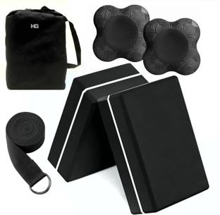 HOMEGALLEY Yoga Blocks Pack of 2 with Belt and 2 Yoga Knee Pad for Exercise Bricks Yoga Blocks