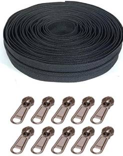 Togline ZIP NO. 5 ,20 MTR BLACK ZIP AND 10 SUN STAINLESS STEEL RUNNER Black, Steel Nylon Two Way Open-ended Zipper