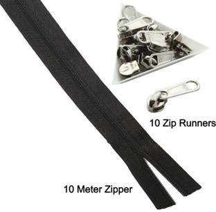 Ghar Sajaawat 10 Meter Black Nylon Zipper Size 1 Inch / 25 MM with 10 Zip Pulls Runners Black Nylon Open-ended Zipper