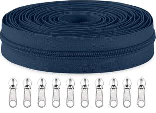 ZipPro Zipper Roll (Number : 5) 5 Meter Navy Blue with 10 Zip Puller Blue Nylon Two Way Open-ended Zipper