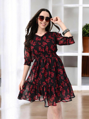 open lace back dress Carolina Herrera Open Back Abstract Print Midi Dress Black White Red main image 0