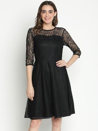 chinese dress ladies Rapheala Italian Lace Dress Black – Belle Muse main image 0