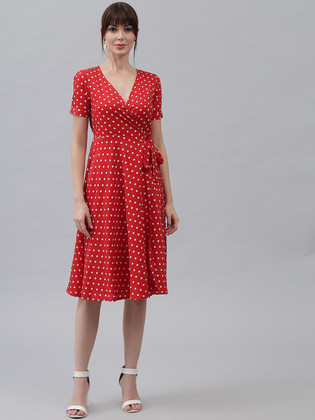 open lace back dress Red Polka Dot Dress – My Store main image 0