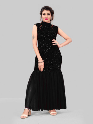 slim fit dress slacks Buy Lustrous Black Sequin Net Stretchable Aline Dress main image 1