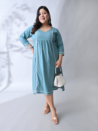 chinese dress ladies Buy DEEBACO Women's Floral Cotton Fit and Flare Midi Dress for Woman  Festive Fancy|Casual Trending Stylish Long Plus Size One Piece Dresses Women  Western (3XL,4XL,5XL,6XL) Turquoise Blue at Amazon.in main image 0