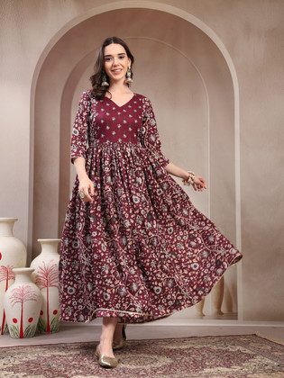 white christmas dresses Buy Blue Printed Cotton Silk Dress Online at Pure Elegance in USA main image 0
