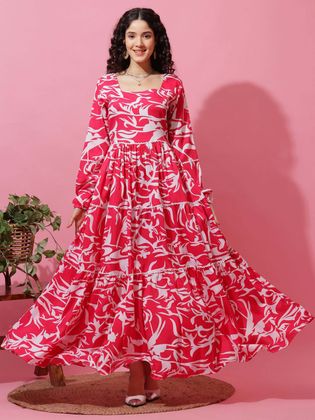 long casual dresses online india green blue floral printed summer wear maxi dress - v neckline with tassel Indian maxi dress
