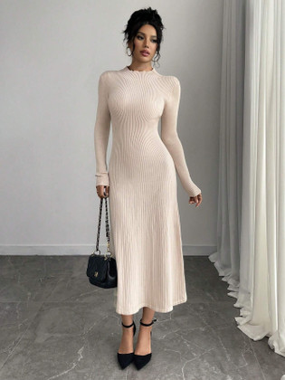midi cable knit dress Cable Print Knit Midi Dress Brown / Small (4-6) by Moodt Fitz's Boutique