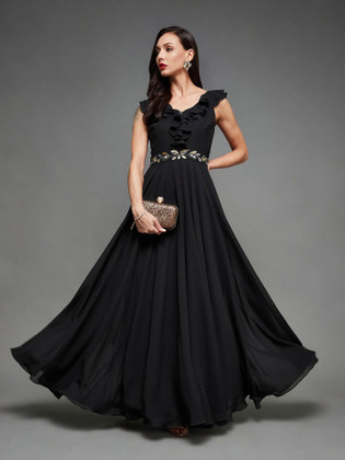 princess polly baby blue dress Double Dare High Slit Maxi Dress - Black