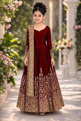 open lace back dress Indian Ethnic Long Dress with Heavy Ghera | Party Wear Dress