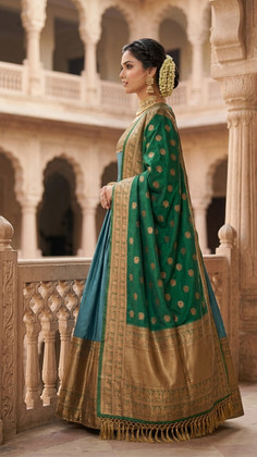 white christmas dresses Blue and Pink Banarasi Anarkali Gown – FALAKENOOR main image 0
