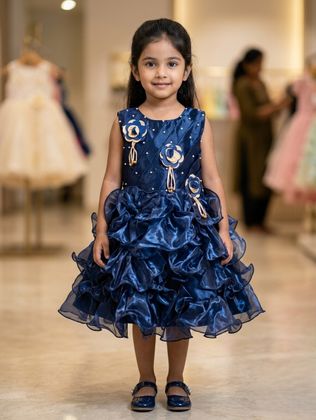 girls blue dress Chic Flowers Royal Blue Prom Party Gowns| Long Sleeves Prom Party Gown main image 1
