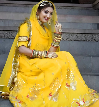 knee length dresses for ladies Girls Rajasthani Ghoomar Folk Dance Multi Yellow Costume (Lehenga,Top, –  The Dance Bible main image 0