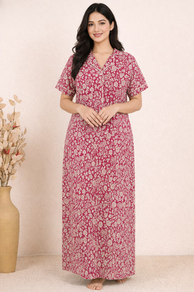 night dress for ladies india Pure Cotton Indian Women night Wear Comfortable Sleepwear Long Gown Floral  Maxi