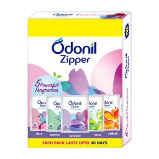 Odonil Zipper Bathroom Air Freshener Zipper Mix -50g (10gx5) |Instant & Long Lasting Fragrance Blocks Bathroom Air Freshener Zipper Mix -50g (10gx5) |