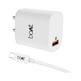 boAt 18W Power WCD QC3A Charger combo (Type C ) White, Cable Included