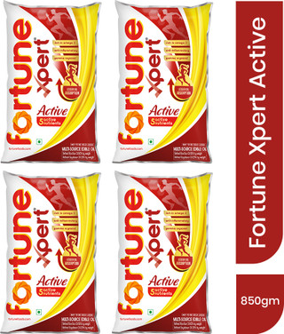 FORTUNE Xpert Active Rice Bran Oil & Soyabean Oil | 5 Active Nutrients | Rich in Omega 3 Blended Oil 4 x 850 g