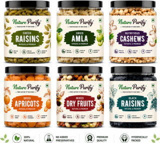 Nature Purify Dry Fruits Combo Pack 1.5kg (250g Each All Premium) Almonds, Cashews, Assorted Nuts, Apricots, Raisins 6 x 0.25 kg