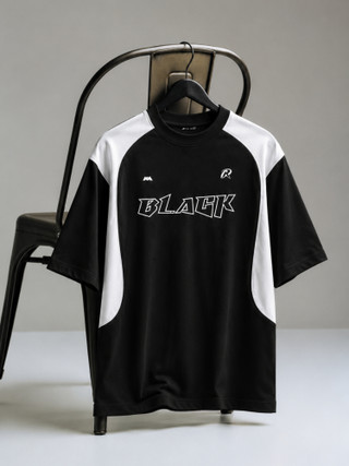 Jump Cuts Men Colorblock Round Neck Cotton Blend Black T-Shirt