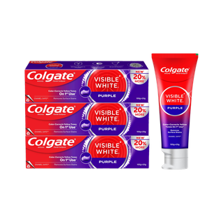 Colgate Visible White Purple Toothpaste Color-Corrects Yellow Tones on 1st Use^ 120gx3pc Toothpaste 360 g, Pack of 3