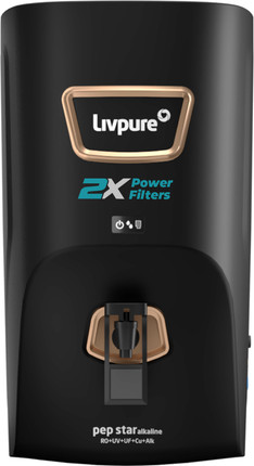 LIVPURE LIV-PEP-STAR-ALKALINE 2X Power Filter No Filter Cost for 2 Year 7 L RO + UV + UF + Copper + Alkaline Water Purifier Black