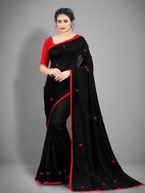 red plain saree with black border