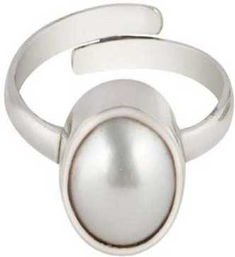 Royalmart 7.25 Ratti Certified Pearl Gemstone Moti Original Gemstone Silver Adjustable Ring For Men & Women 