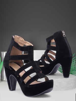 black colour high heels sandals