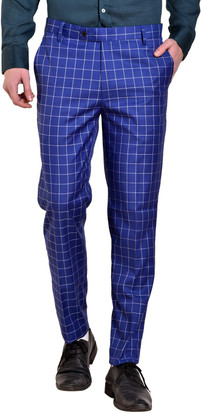 blue chex pant and white shirt