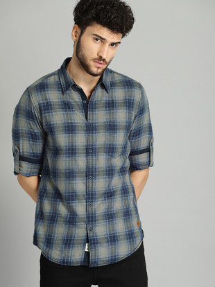 Roadster Men Checkered Casual Dark Blue 