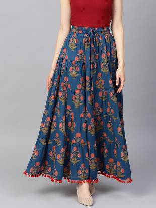 Varanga Floral Print Women Flared Blue Skirt - Buy Varanga Floral 