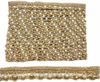 JENILTRADING GLASS BEADED PEARL CRYSTAL LACE ( 4 MTR ) Lace Reel