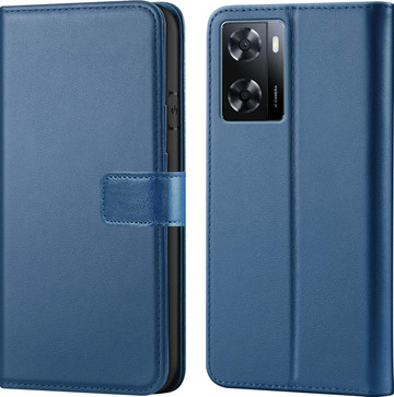 Custodia Portafoglio In Pelle Con Chiusura Magnetica Per Oppo A57 4G / Oppo A57s, Colore Blu, Con Slot Carte E Funzione Stand